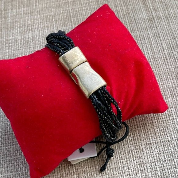 Treasure & Bond Women Bracelet Black Wrist Band Gold Tone Magnet Closure $35 - Picture 4 of 12